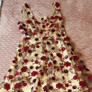 Lulu's Red and Cream Floral Embroidered Formal Dress